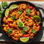 One-Pan 15-Minute Meals You’ll Absolutely Love (Quick Weeknight Wins) 17 One-pan chili-lime shrimp with peppers and corn on a wooden table
