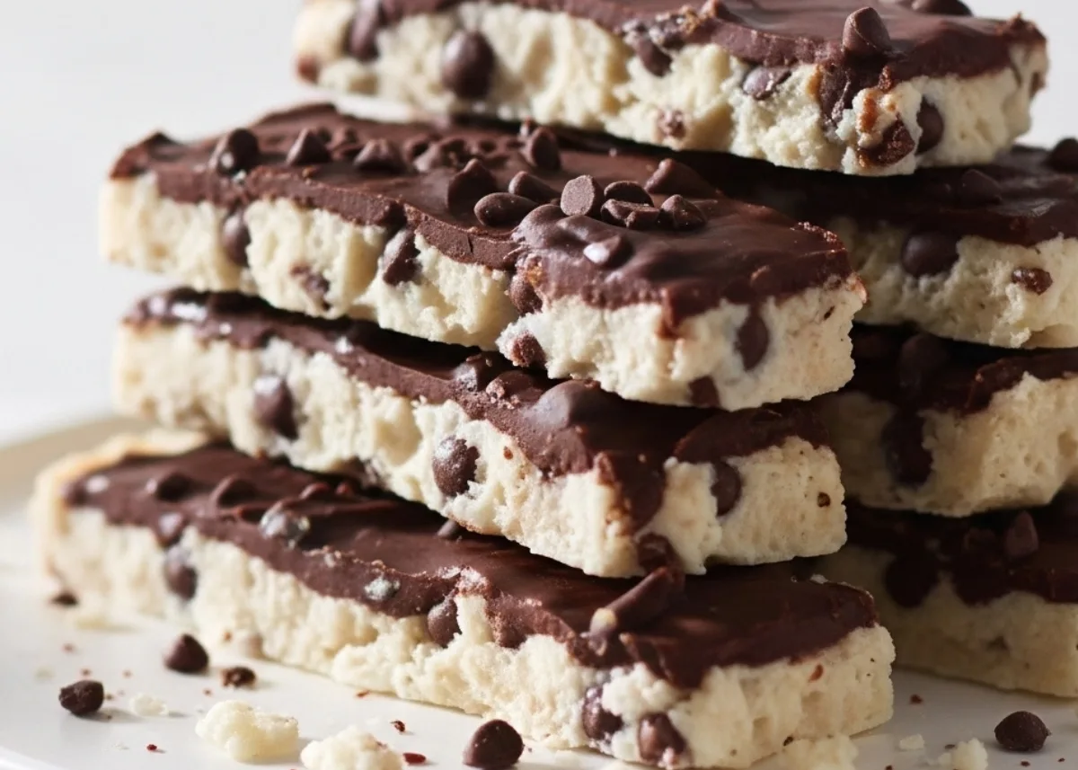 10-minute sheet-pan chocolate chip protein yogurt bark, ¼-inch thick, Greek yogurt plus protein powder