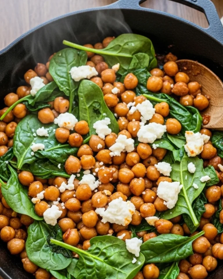one-pan 15-minute skillet smoky chickpeas with spinach and feta