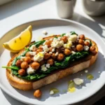 smoky chickpeas with spinach and feta on toast, 15-minute one-pan dinner