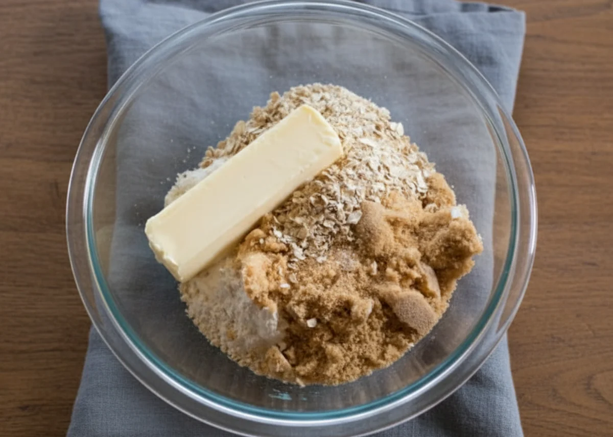 Pressing crust mixture evenly into a parchment-lined 9×13 pan.