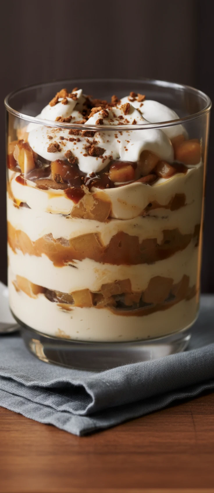 layered caramel pear cheesecake cups in glass jars