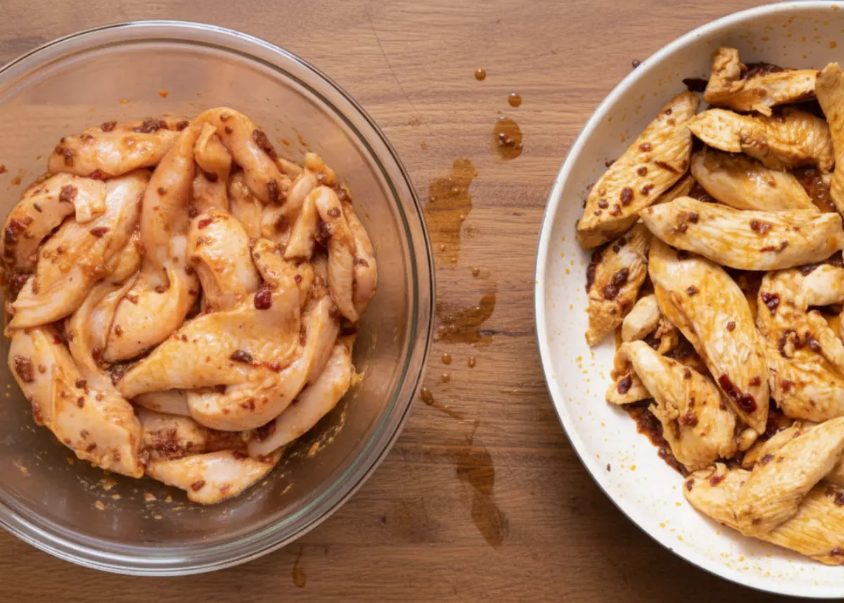 Chipotle lime chicken breast searing in skillet to 165 F for burrito bowls