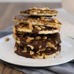 stack of mini chocolate rice cakes with peanut butter and dark chocolate