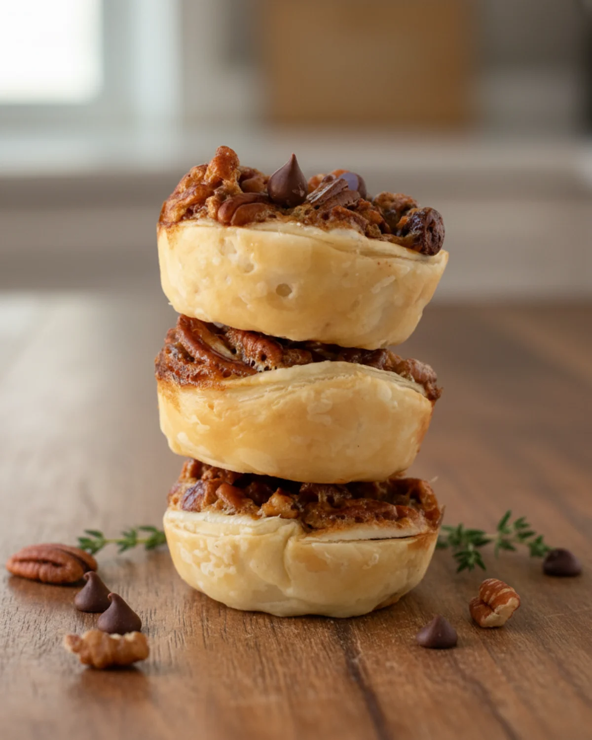 Chocolate pecan tartlets on cooling rack