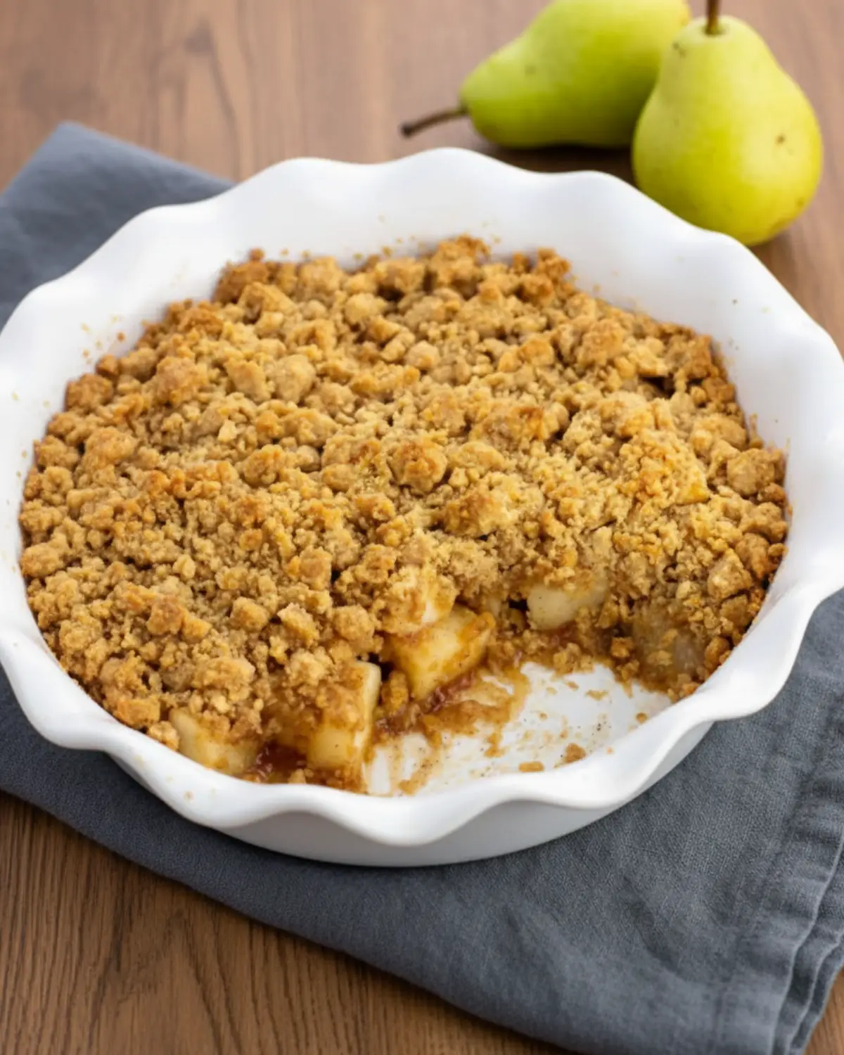 Home page 5 Spiced pear crumble jars with golden oat topping and salted caramel drizzle