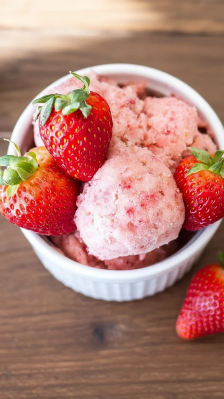 3 Ingredient Strawberry Banana Sorbet creamy strawberry banana sorbet in bowl