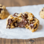 Healthy Chocolate Chip Oat Cookies (Soft & Chewy) 2 Broken chocolate chip oat cookie showing soft center