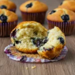 Inside texture of a fluffy blueberry muffin
