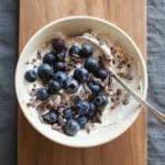 reamy blueberry yogurt bowl close-up