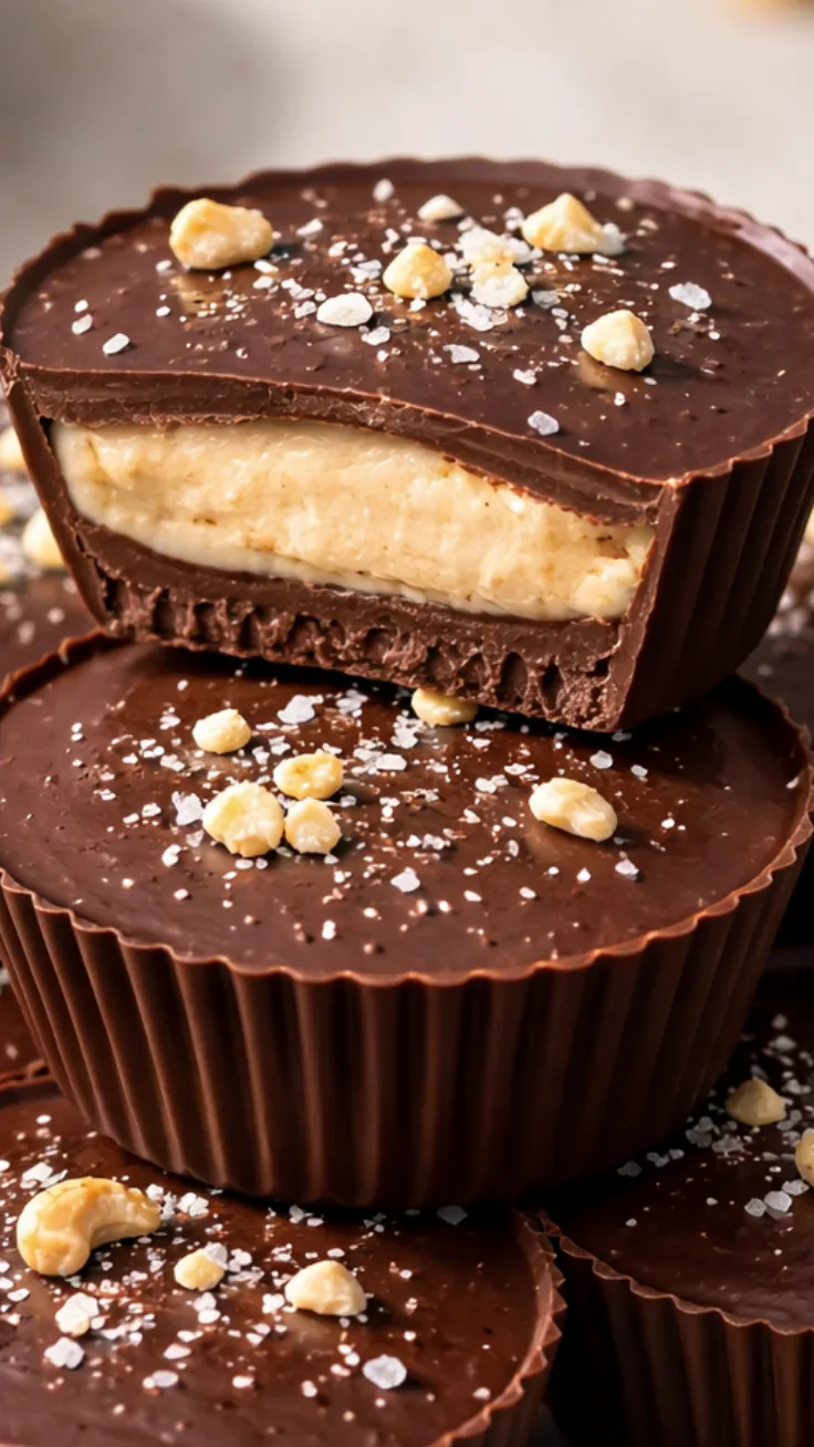 No-Bake Chocolate Cashew Cream Cups No-bake chocolate cashew cream cups on a marble plate