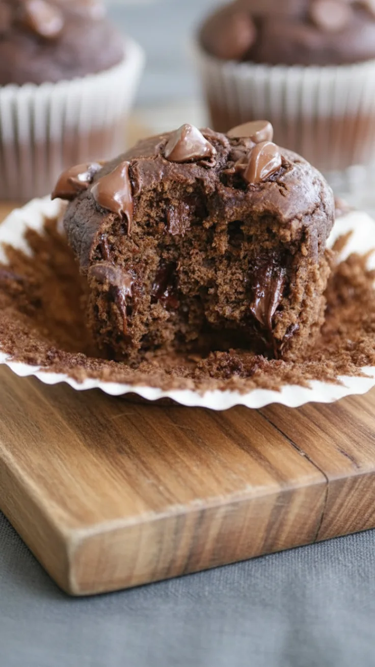 Chocolate Banana Blender Muffins Chocolate banana blender muffins stacked on a plate