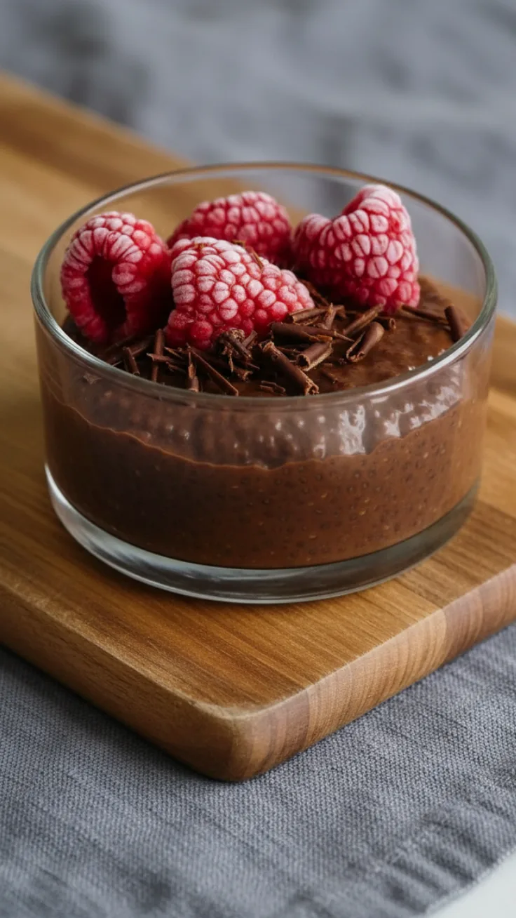 healthy chocolate chia pudding cups topped with berries