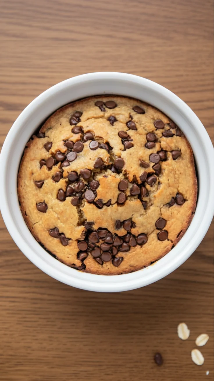 Chocolate Chip Baked Oats Hero Shot Spoon scooping into chocolate chip baked oats showing cake like texture