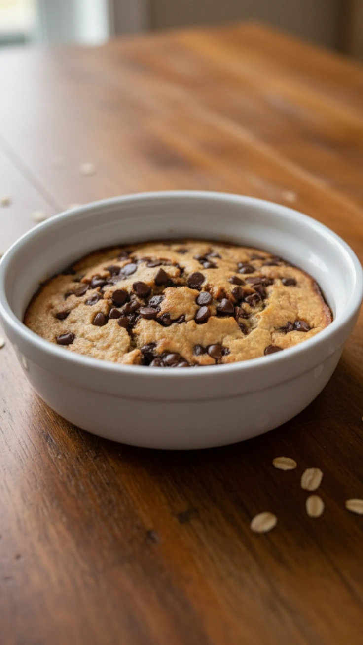 Chocolate Chip Baked Oats Breakfast Serving Chocolate chip baked oats served with berries and yogurt