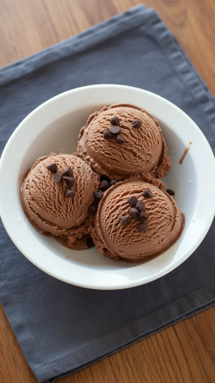 Chocolate yogurt ice cream served with berries