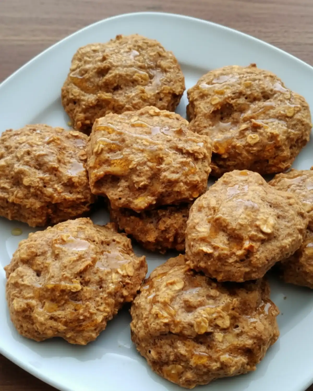 Easy banana oat cookies on a white plate