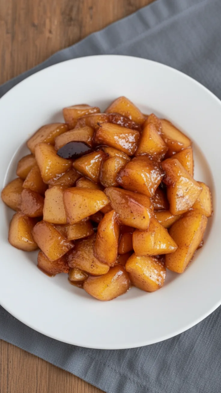  close-up of warm apple crisp cup with oat crumble and soft apple filling