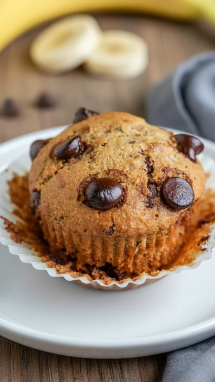 Banana bread muffins stacked on plate