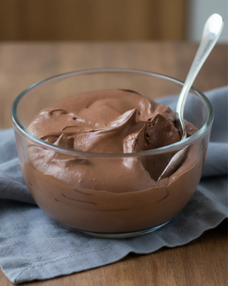 Healthy chocolate pudding in glass jars topped with berries