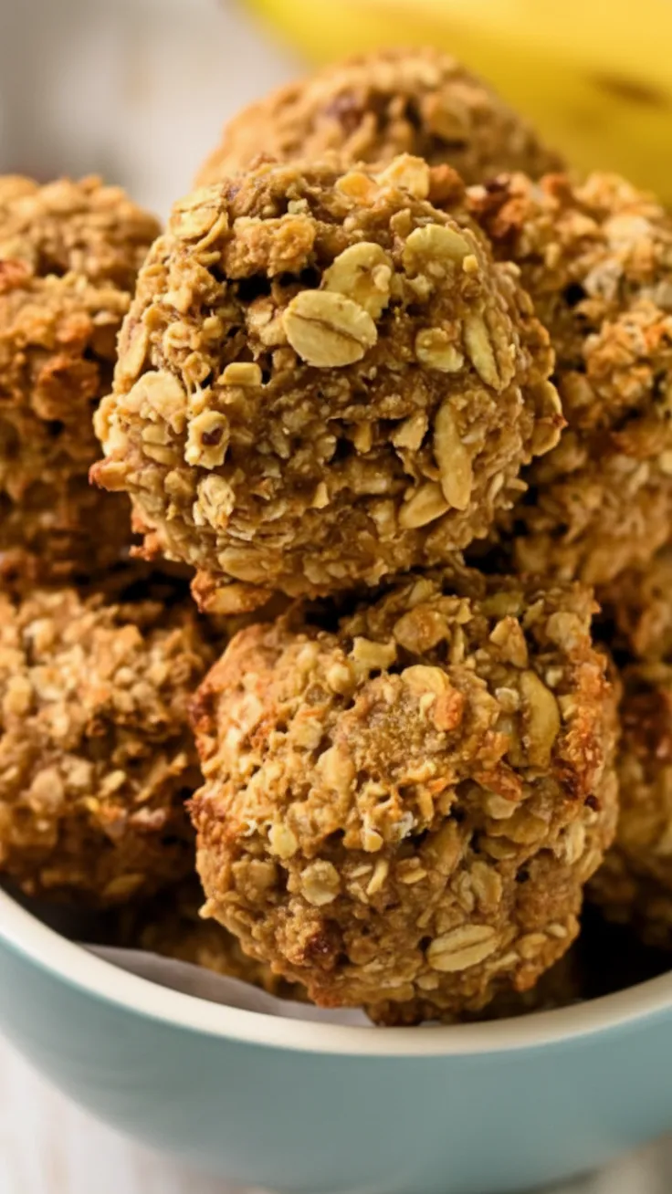 3 Ingredient Banana Oat Cookies (No Sugar Added) stack of soft 3 ingredient banana oat cookies with oats and bananas in background