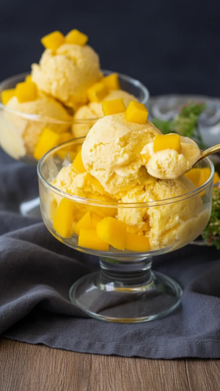 Mango Ice Cream Serving Serving mango ice cream bowl