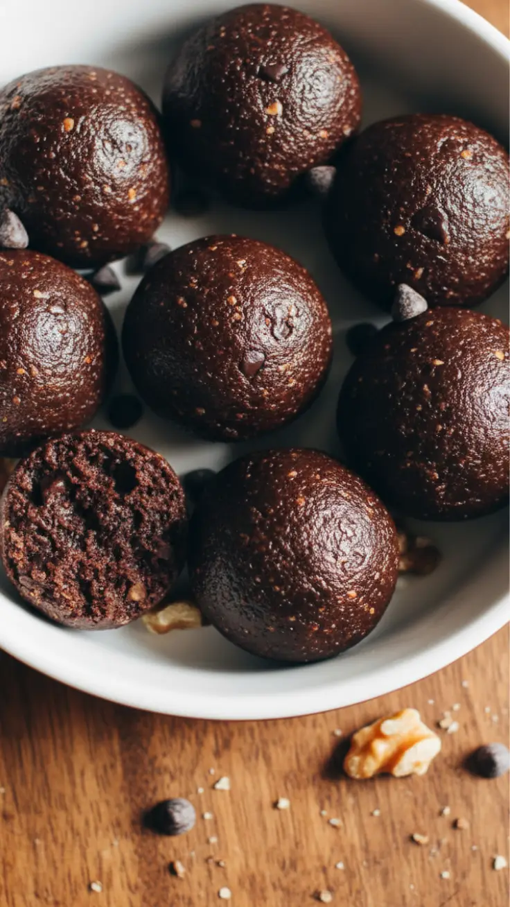 Fudgy healthy brownie bites close-up