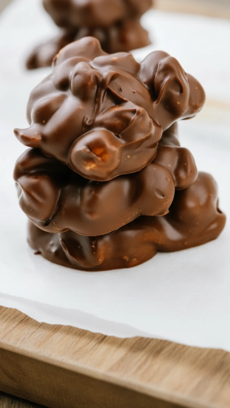No-bake chocolate peanut butter clusters on parchment