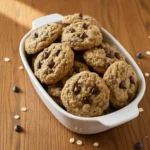 Oatmeal chocolate chip cookie bite showing chewy texture
