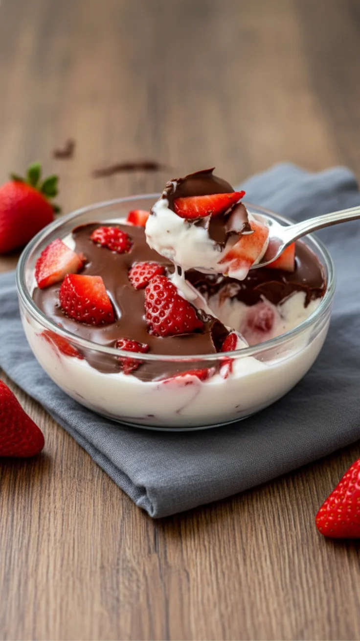 Easy Strawberry Yogurt Cups Hero Strawberry yogurt cups in glass jars