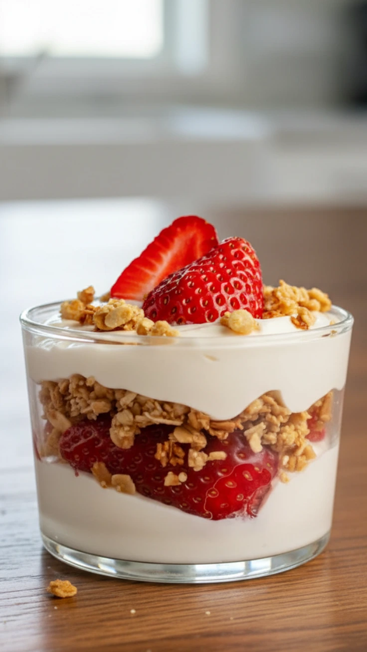 Strawberry Parfait Hero Shot strawberry yogurt parfait hero