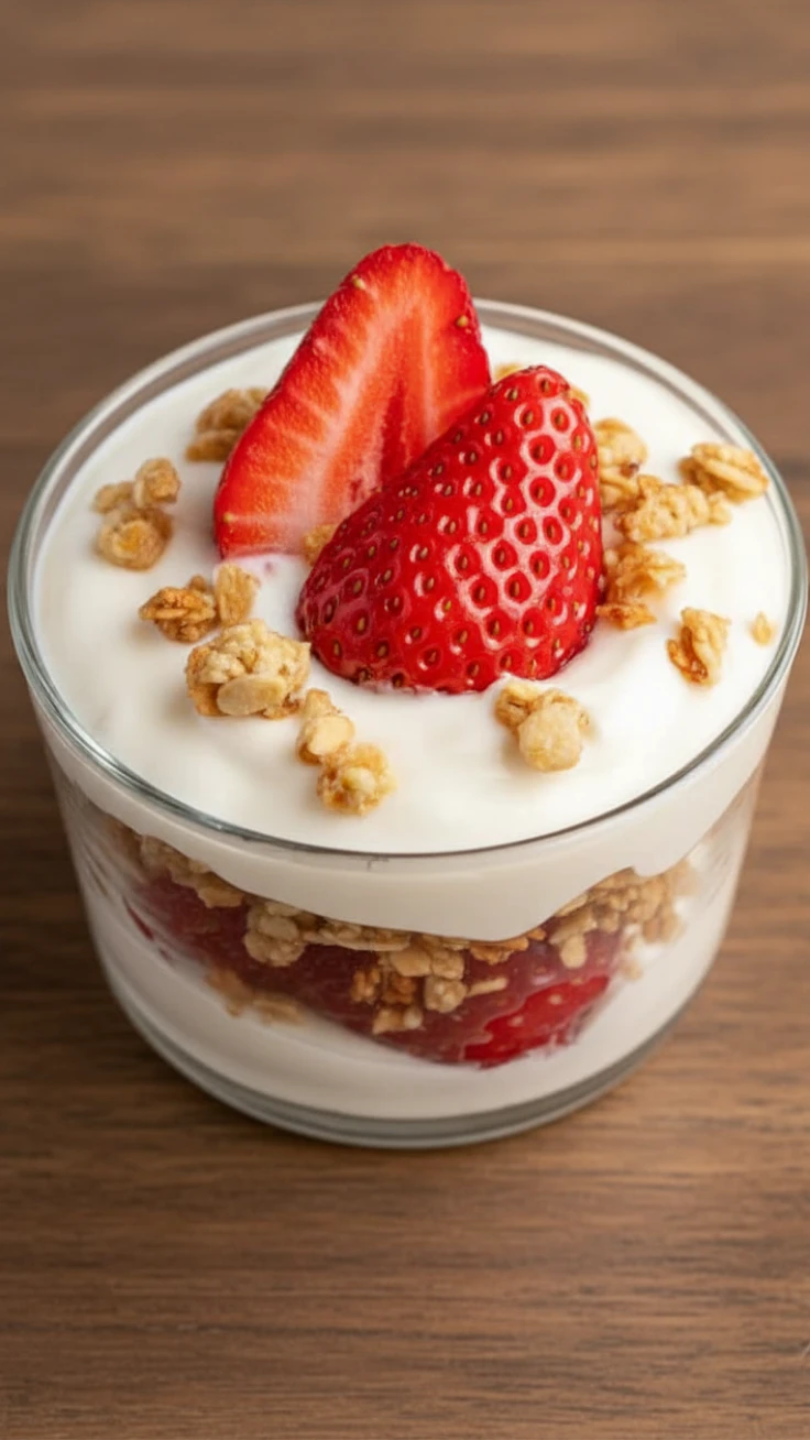 Parfait Serving Image Strawberry yogurt parfait served with extra berries on the side