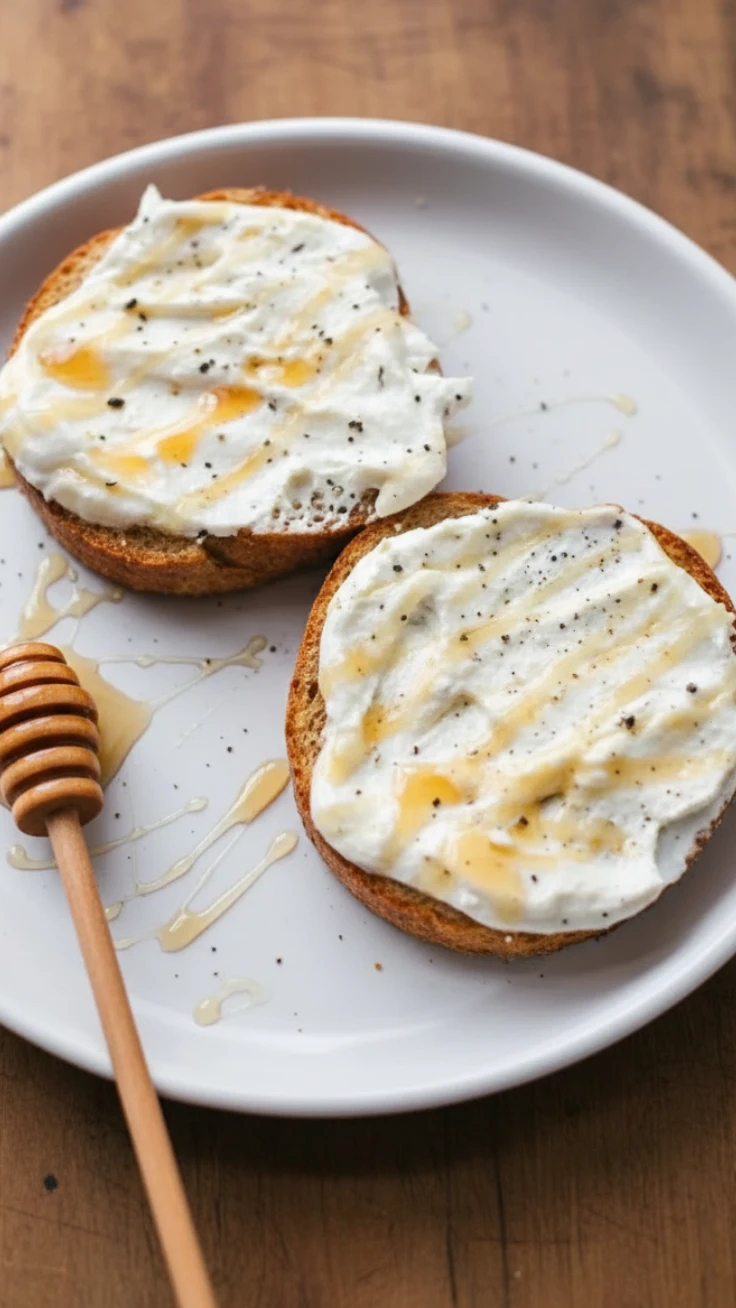 Healthy honey ricotta breakfast toast with fresh fruit