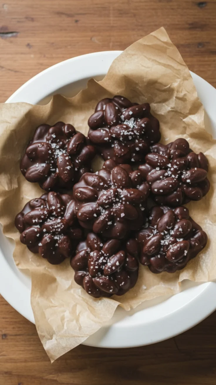 3 Ingredient Chocolate Almond Clusters 3 ingredient chocolate almond clusters on parchment paper