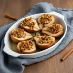 Healthy Baked Pears with Honey & Nuts 2 Close-up of honey baked pears with nuts