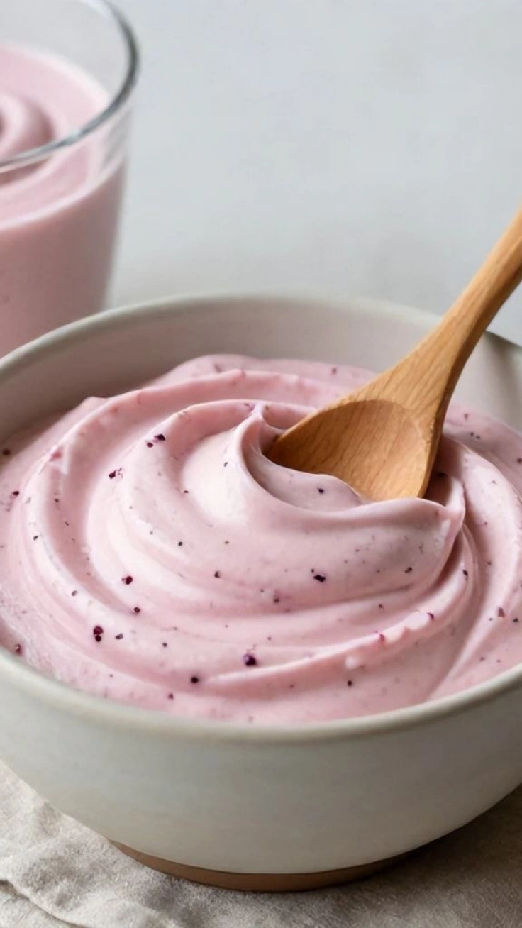 Berry Cottage Cheese Whip Creamy berry cottage cheese whip in a bowl