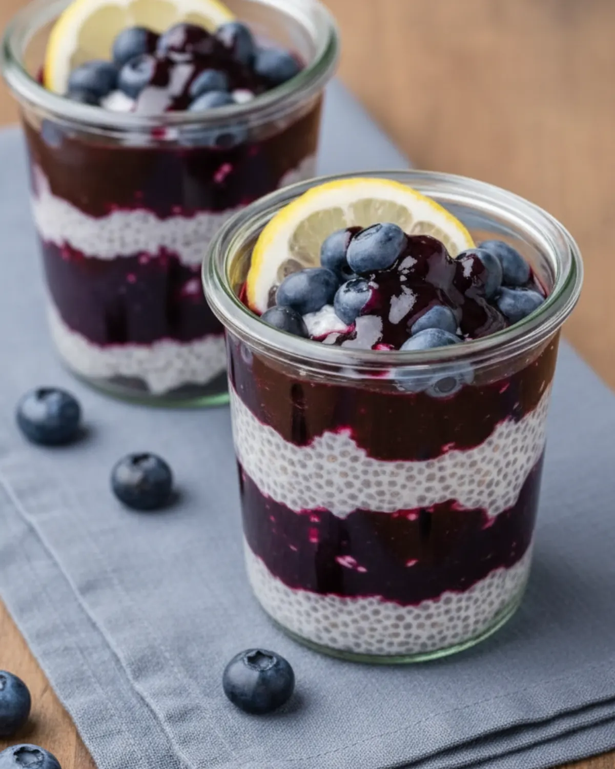 Lemon blueberry chia pudding with fresh berries