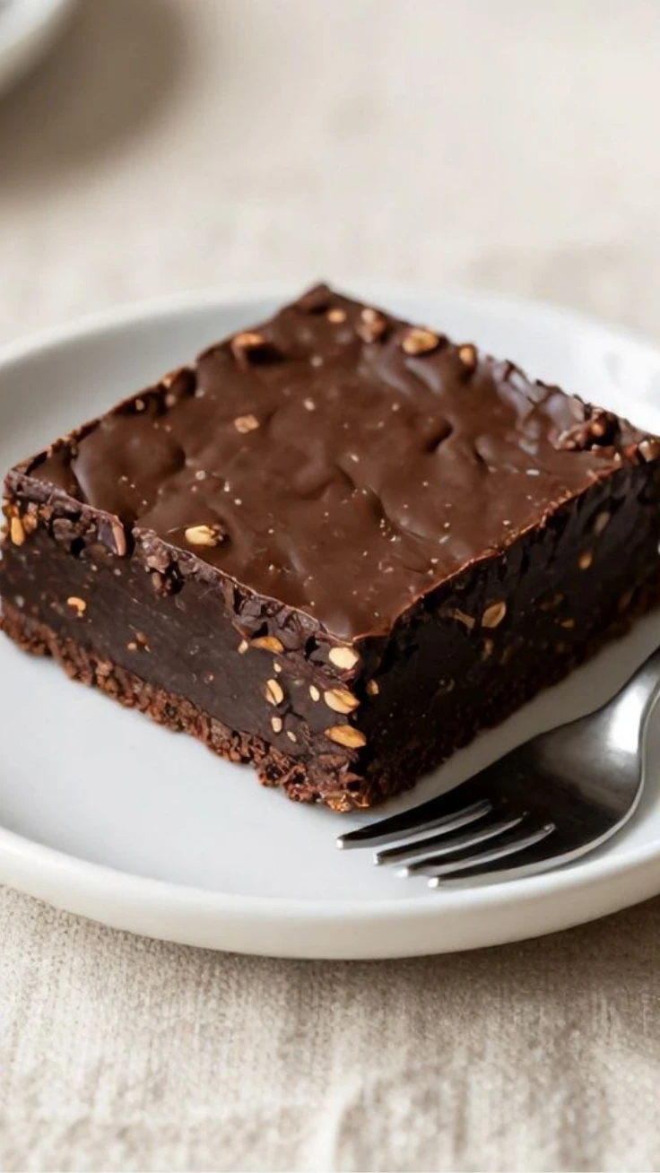 Chocolate Oat No-Bake Squares Chocolate oat no-bake squares sliced in pan