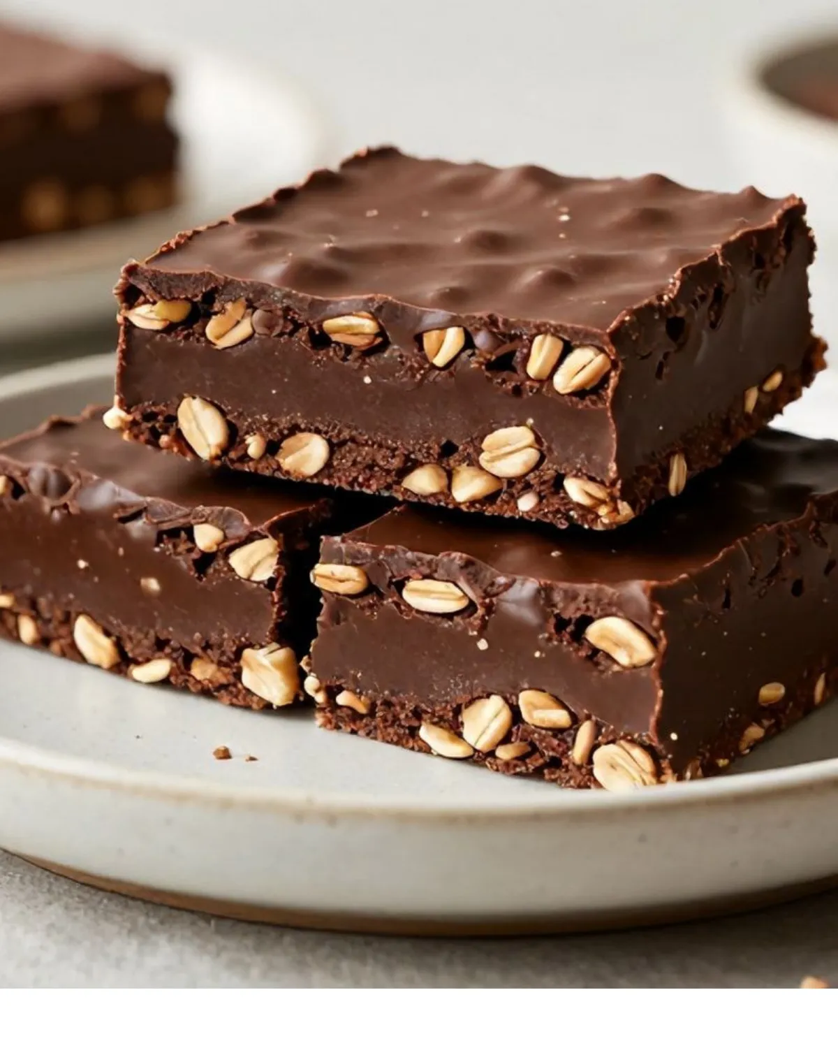 No-bake chocolate oat squares stacked