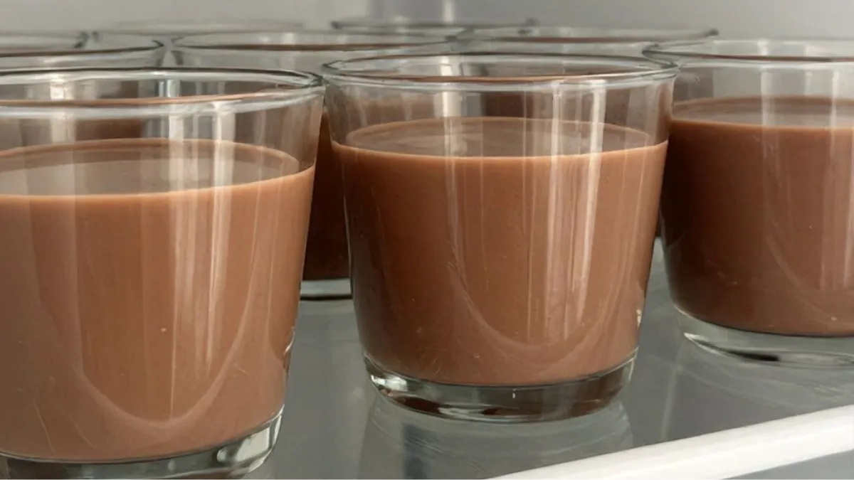 Chocolate Tofu Dessert Cups Chilling Chocolate tofu dessert cups chilling in the refrigerator