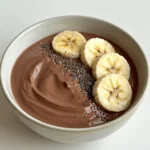 Healthy Cocoa Yogurt Breakfast Bowl 2 close up of creamy cocoa yogurt bowl