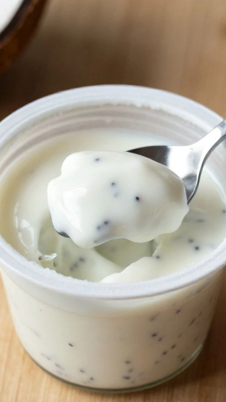 Serving coconut yogurt snack cup with spoon