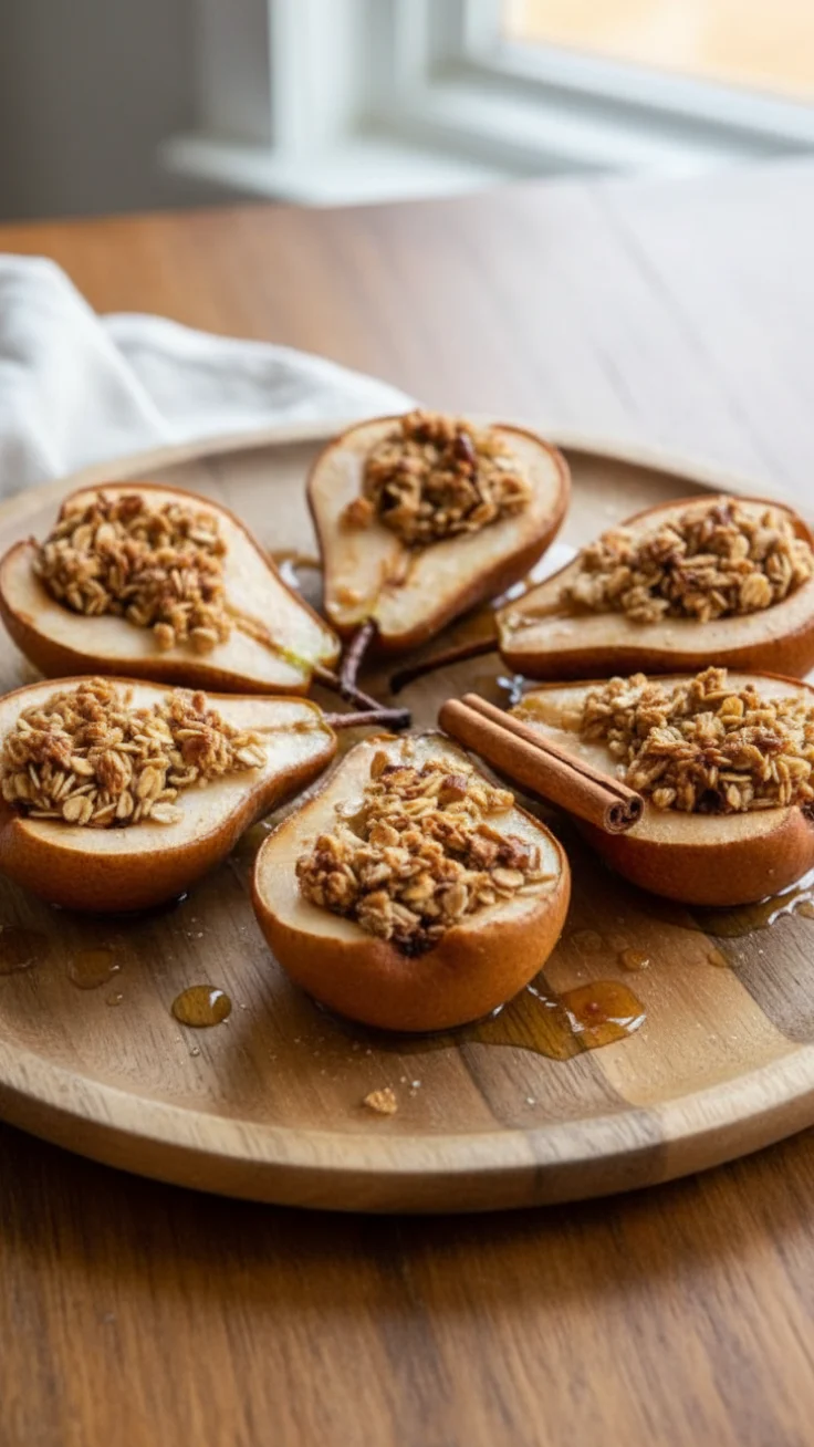 Healthy Baked Pears with Honey and Nuts Healthy baked pears with honey and nuts in a baking dish
