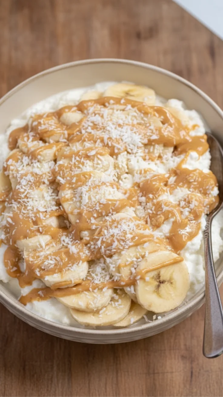 Healthy Banana Cottage Cheese Bowl Healthy banana cottage cheese bowl with nut butter and cinnamon