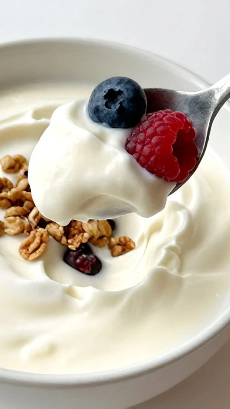 Healthy berry yogurt breakfast whip in a bowl