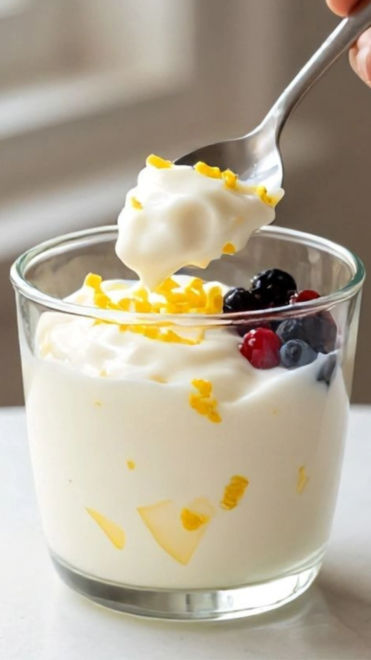 Healthy Lemon Yogurt Dessert Cups Healthy lemon yogurt dessert cups in glass jars