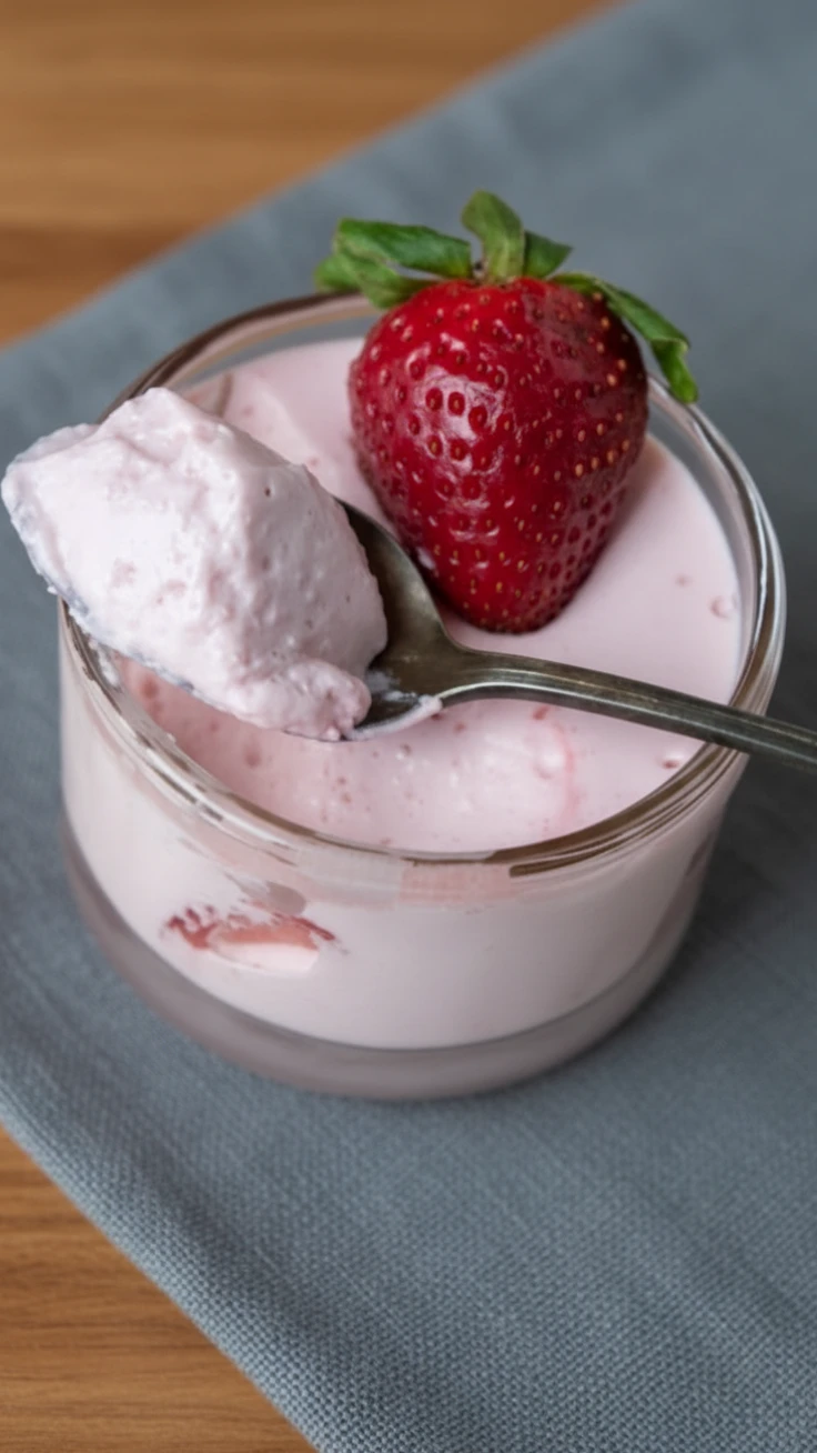 High Protein Strawberry Cottage Cheese Mousse High protein strawberry cottage cheese mousse in glass