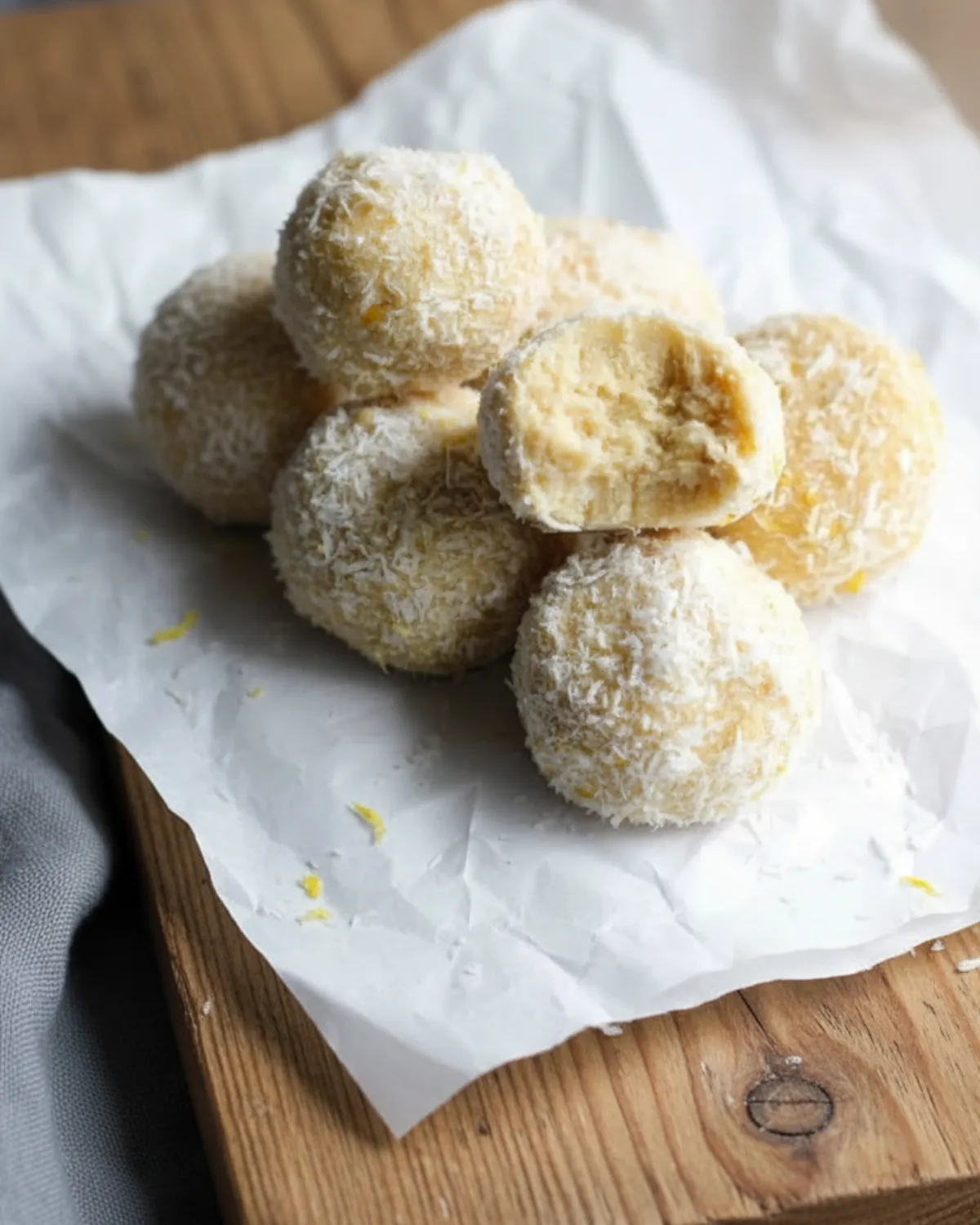lemon coconut bliss balls close up