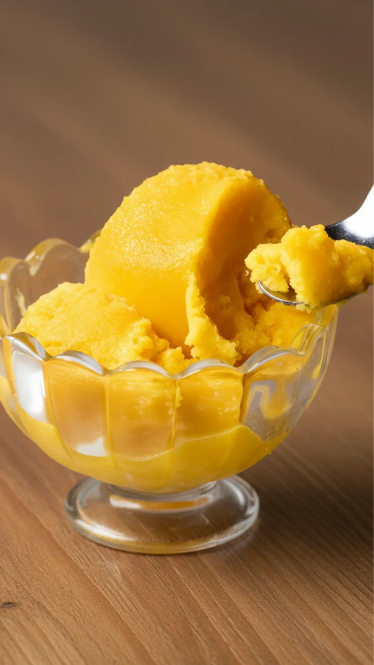 mango sorbet served with mint