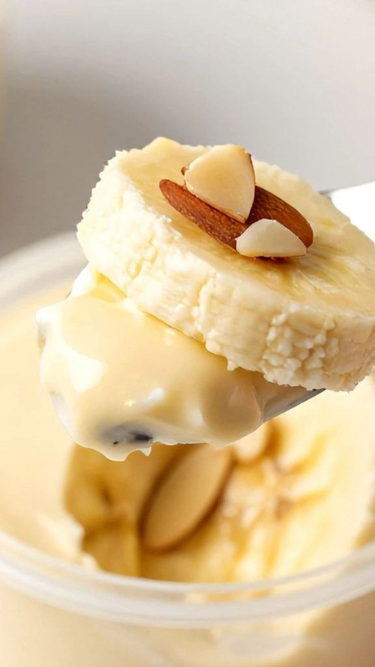 No-bake banana almond cream cups in white liners